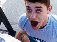 Teen loves share the leather couch for merciless sex