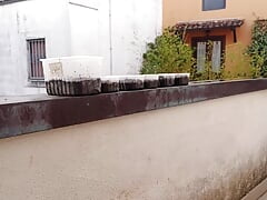 risky peeing and farting on the balcony with neighbours