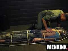 Max Ferro cage fucks bald virgin sub Joseph Banks with no mercy