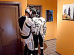 Wetsuittied, bondage boys, in the night