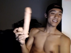 Fit Asian Boy Fucks Himself by a Dildo and Swallows His Own Creamy Load_201