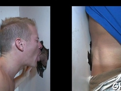 Jerking off cock through a hole