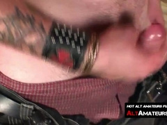 Lusty ginger homosexual punk plays with his unshaved prick