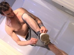 Horny Straight Shank happily shows off his naked body in the bathroom