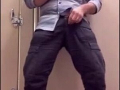 Hairy Man Tugging Off at Work in Restoom