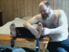 Older Chubby Guy Tickles Younger Tied Guy