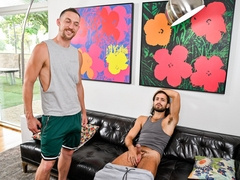 Morning bareback couch sex with Ethan Sinns and Noah Asli