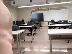 Walking Naked in University Classroom and Biology Lab and Cum on Desk