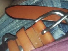 Crossdresser Enjoys To Stroke His Rod While Dressed In A Brief Jeans Micro-Skirt Part two