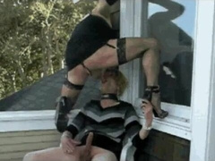 Outdoor Fun with Two Crossdressers Sucking Small Cocks