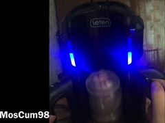 A stud shoots a load for the very first time from an automatic masturbator