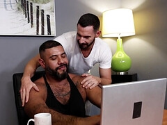 Bear invites a twink to his office and asks for a blowjob