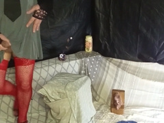 crossdresser sissy femboy transvestite with lady milks buddy arrives and bj's