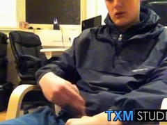 Tyler squirting a load in front of the camera in the office