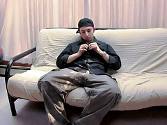 Randy dude undresses and jerks his dick until he cums in his hand