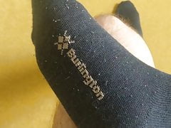 Cum on nice worn blue argyle Knee Socks
