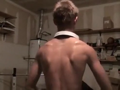 Cute Blond Teen Bodybuilder Flexes His Muscles