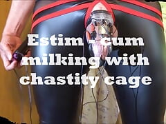 Estim - cum milking with chastity cage