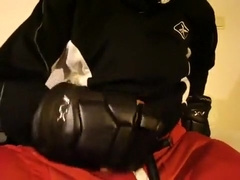 Cum in full hockey gear