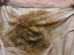 Jacking off and blowing load on aunties sperm stained panty