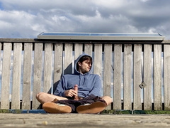 Jerking off my big cock outdoor