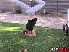 Platinum-Blonde lad wanks under the bathroom after an conversation