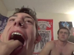 Gangbang with hairy jocks getting blowjobs and anal action