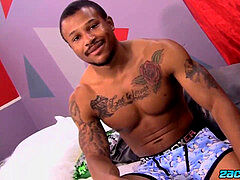 black dude with tats solo wanking his stiff pole
