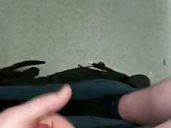 Wanking in public toilets and cum hard