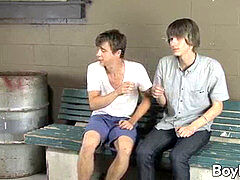 lads pulverize in public rest room and try glory hole out too