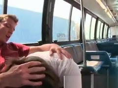Dickloving twinky gets fucked in the bus while on the road
