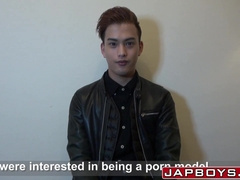 Gay Japanese student interviewed before cumshot solo