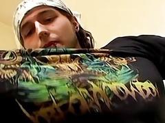 Twink tugs on his boner and fucks a fleshlight hard