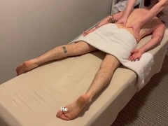 Young masseuse gives construction worker the most intense massage