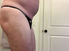 Jerking in black thong