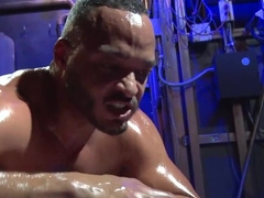 Muscular lads are getting horny while having a match