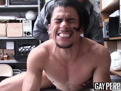 Young latino hunk cums after riding raw police black dick