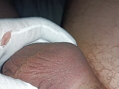 I rub my uncut cock with a cotton glove 4K