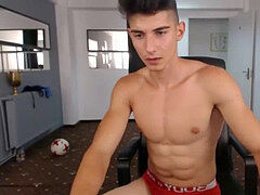 man with sixpack cums