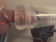 Swollen cock in cock rings milked