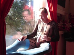 Crossdresser Masturbates While Teasing In Sexy Nylon Stockings And High Heels - 1