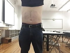 Stripping at work in classroom, playing and then cum