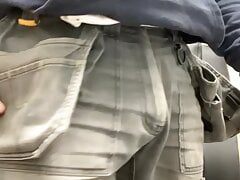 Tasked to show off his bulge at work