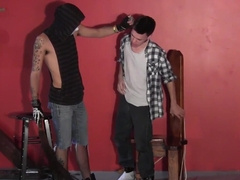 Ebony duo tormenting their little white slave