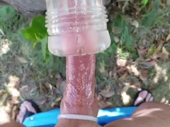 Engorged jizz-shotgun masturbating outdoors