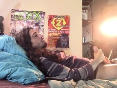 Naughty male punk rocker slurps his own cum in wild solo session (Right Angle)