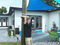 Stepson cum sprayed after hardcore bareback stepdad drilling