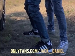 Hetero boy bang homosexual pal outdoor sans a condom and jizz in bum