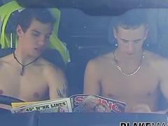 Two British dudes jerk off in their car