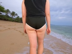 Bubble butt crossdresser Lucas Nathan King twerks as a femboy on a gay nude beach